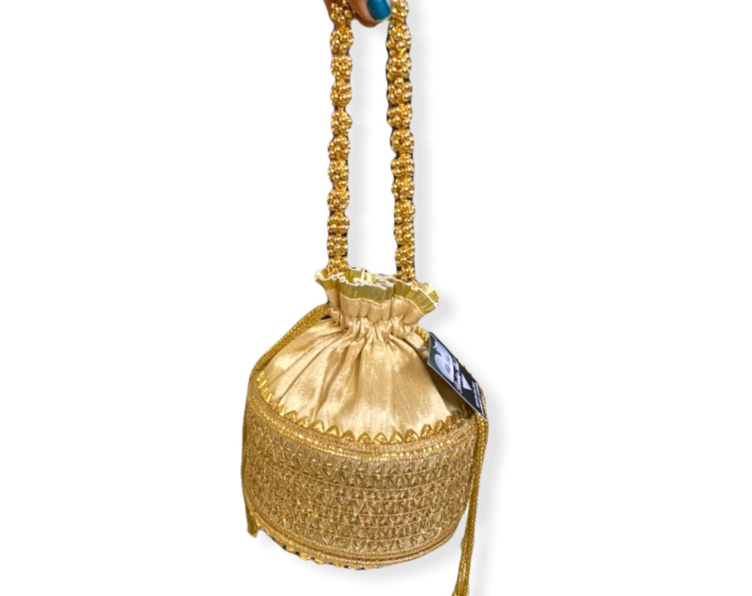 Golden Potli bag with All over Gota work