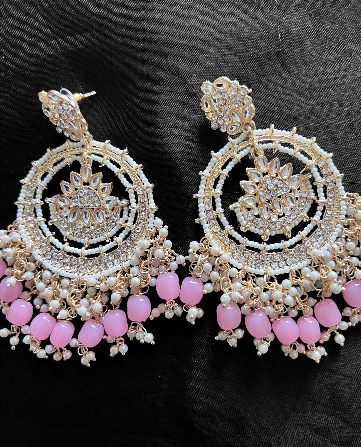 Gorgeous Pink Kundan and pearl oversized earrings