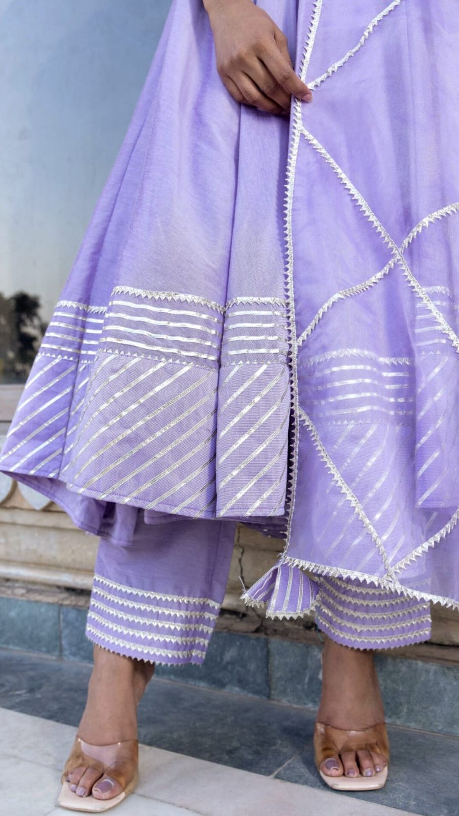 Lavender Anarkali Kurta set with Heavy Gota work