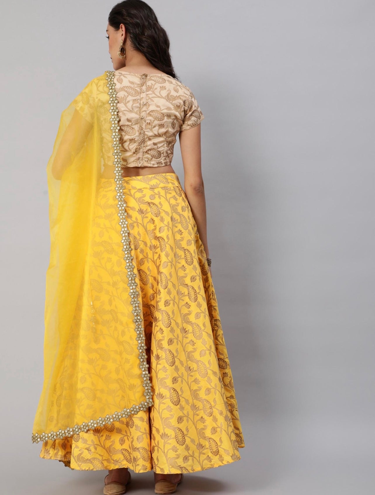 Yellow and gold Brocade Silk lehenga choli