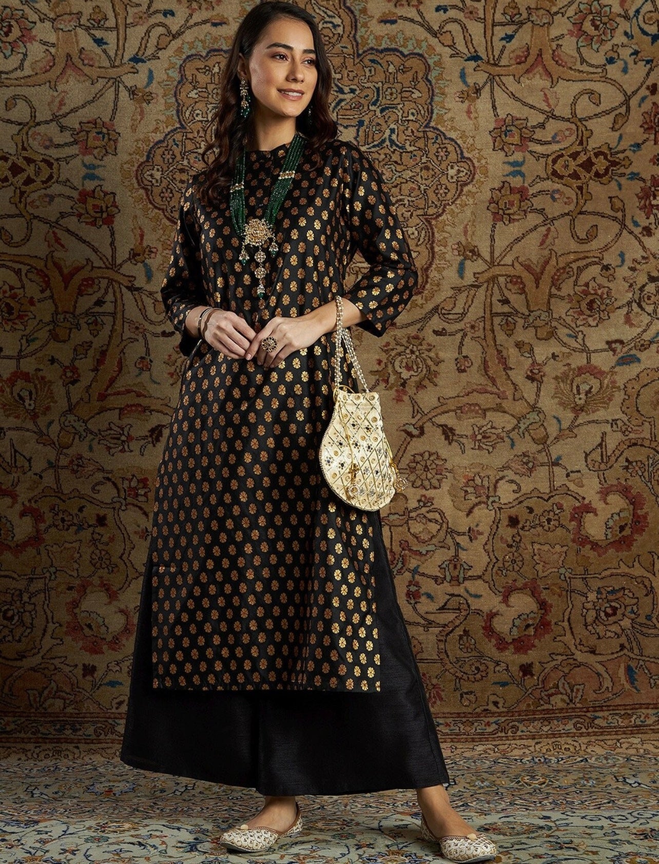 Black elegant Chanderi jacquard kurta