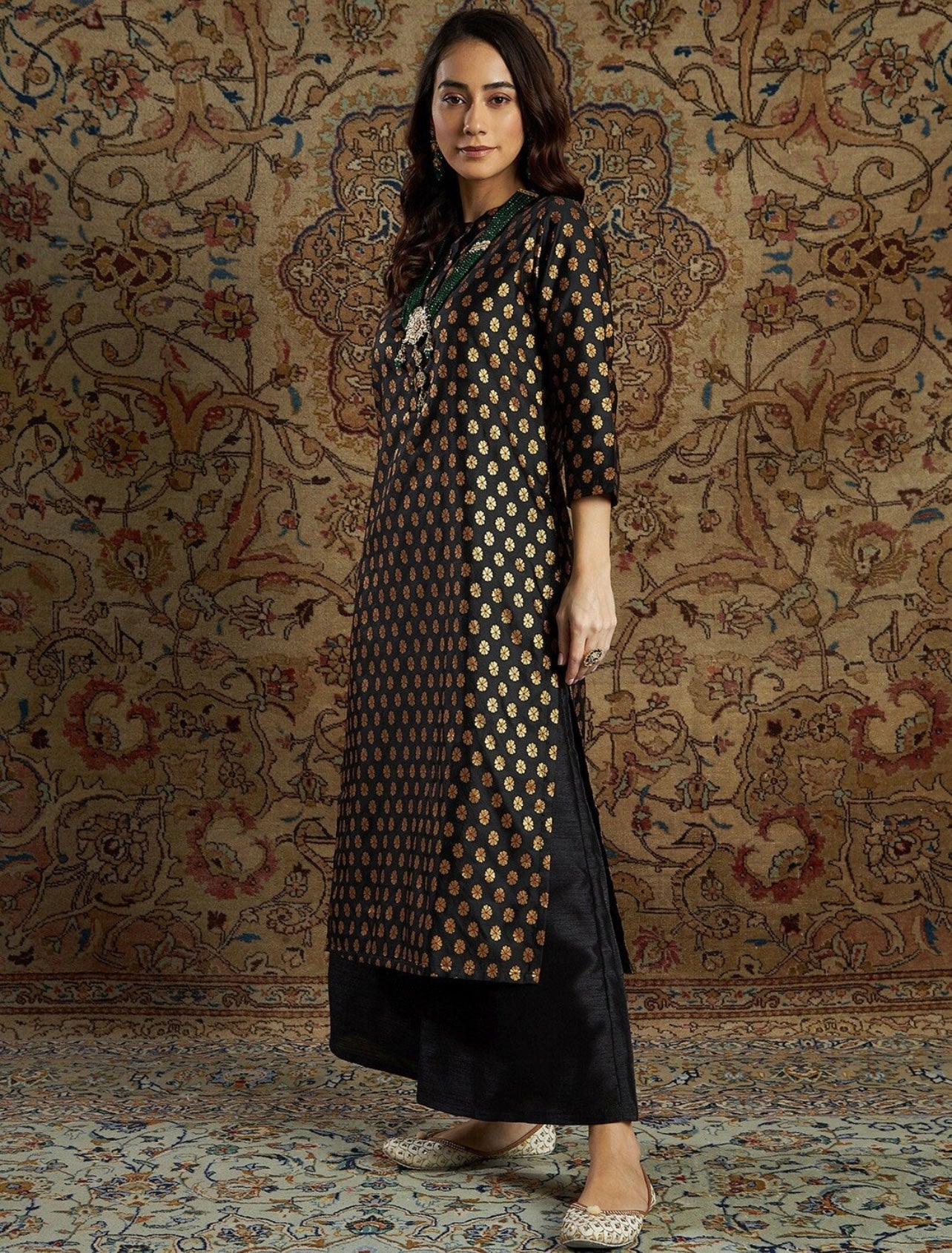 Black elegant Chanderi jacquard kurta