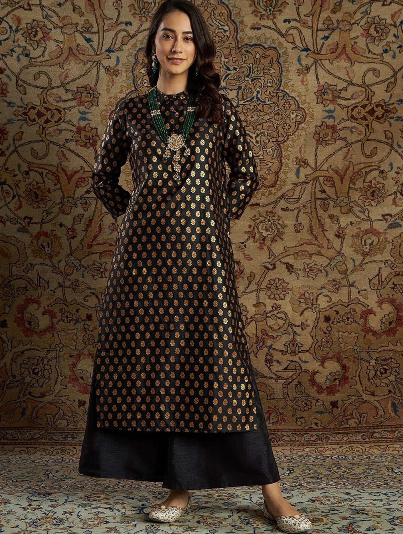 Black elegant Chanderi jacquard kurta