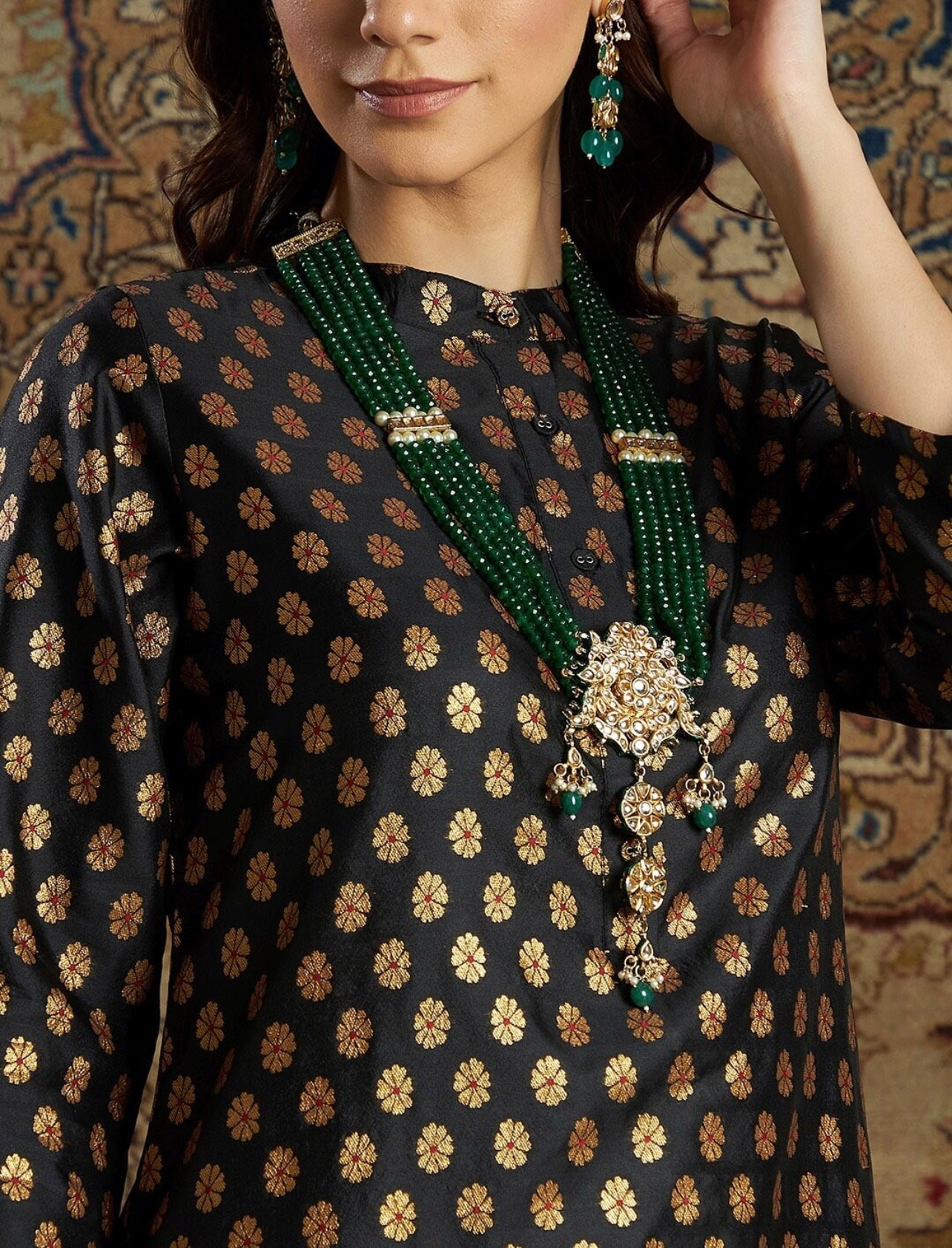 Black elegant Chanderi jacquard kurta