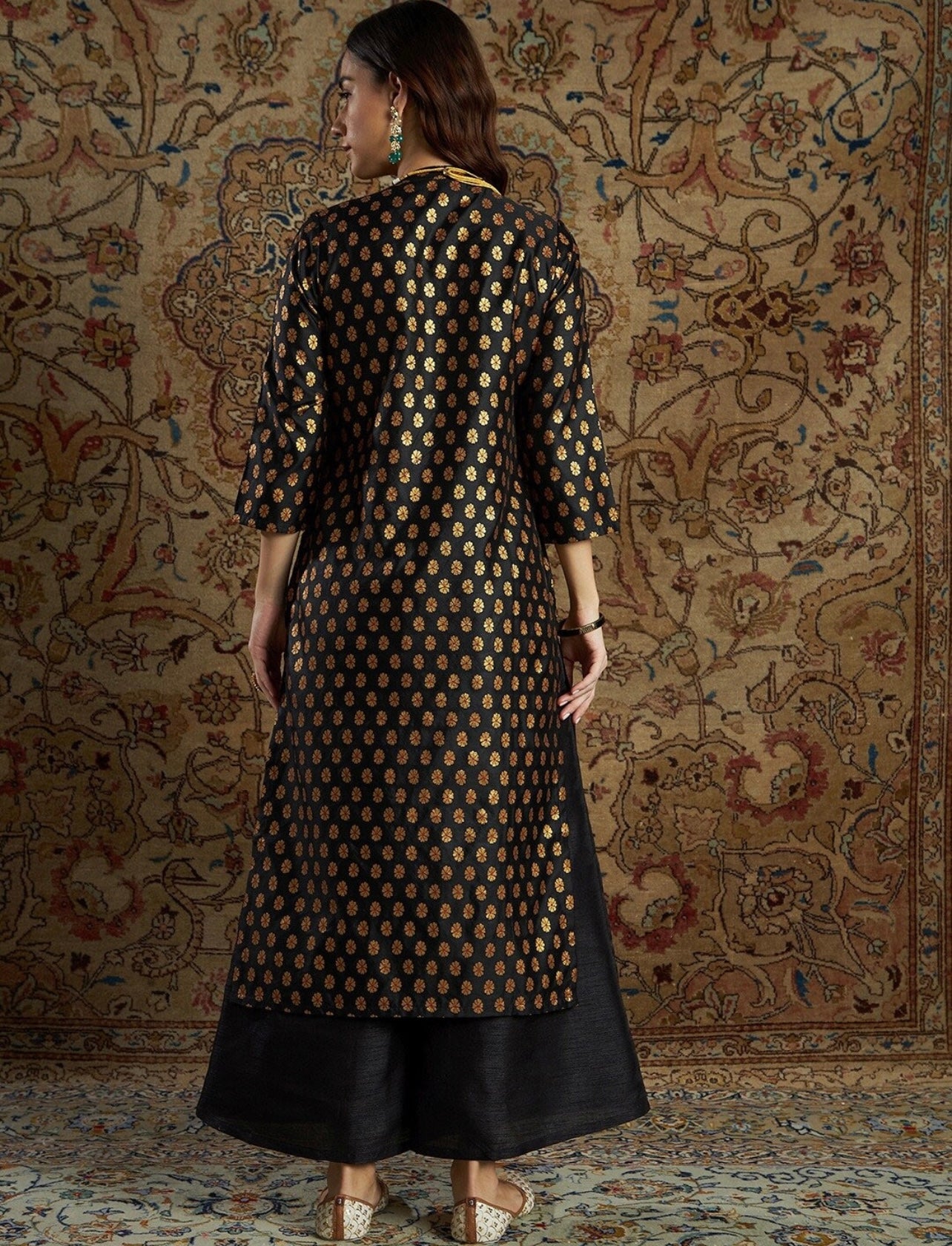 Black elegant Chanderi jacquard kurta