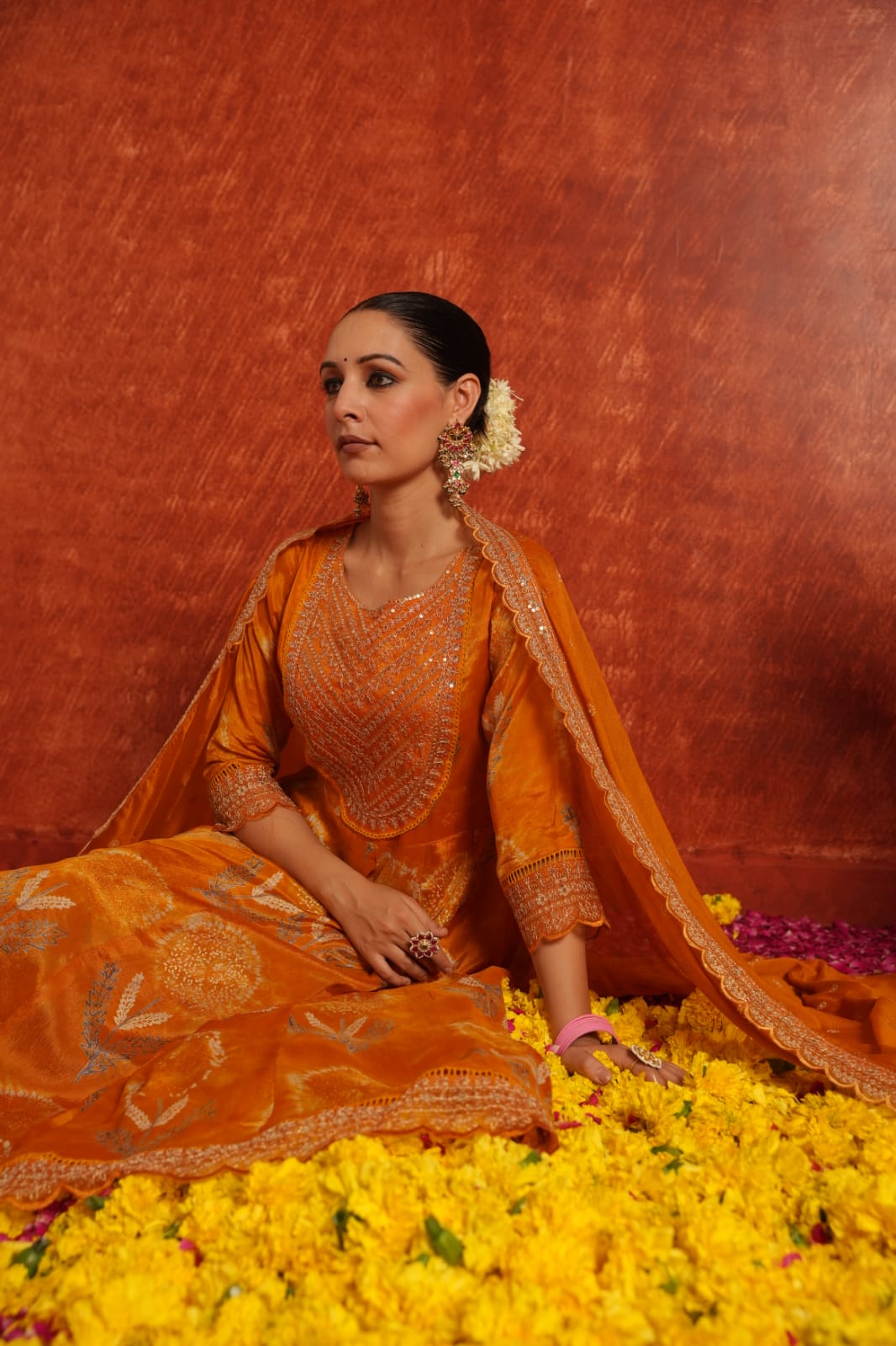 Orange Anarkali kurta set