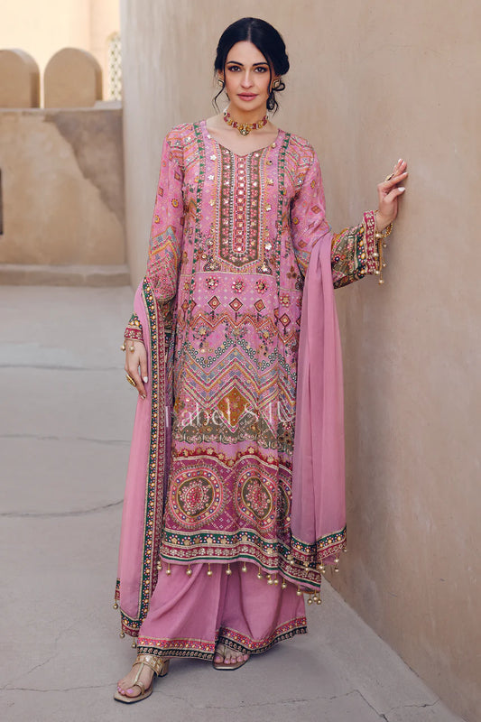 Pink pure crepe partywear sharara suit