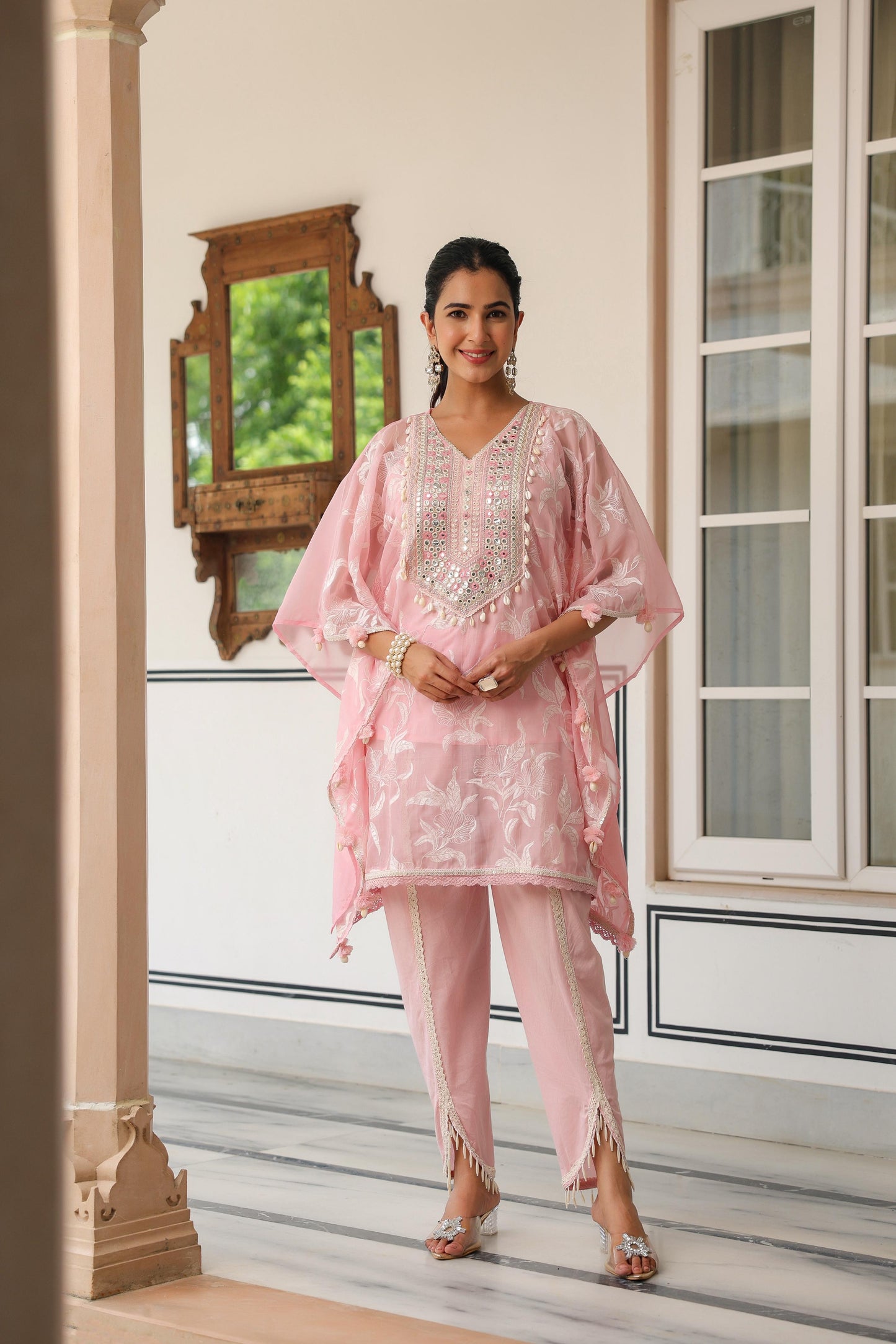 Baby pink trendy beautiful kaftan tulip pant set