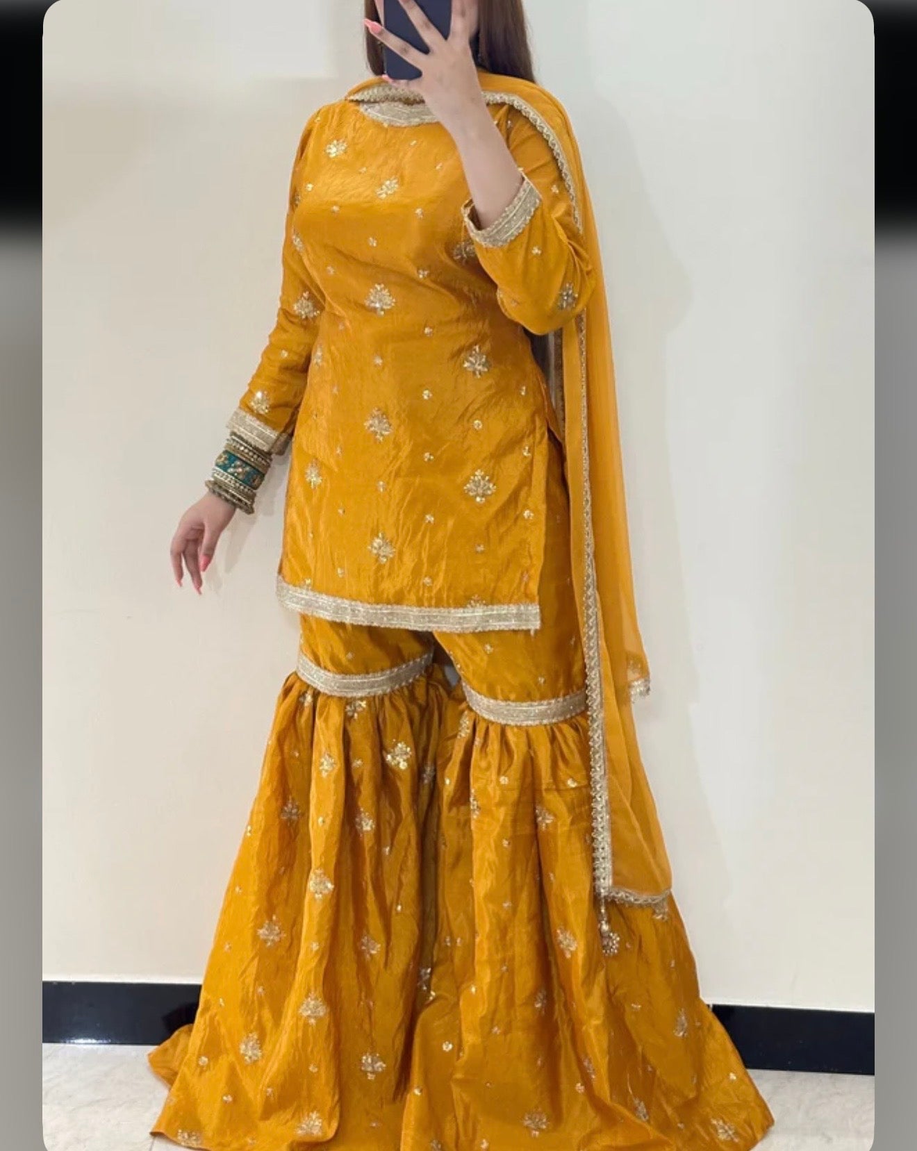 Yellow silk beautiful sequence work garara suit