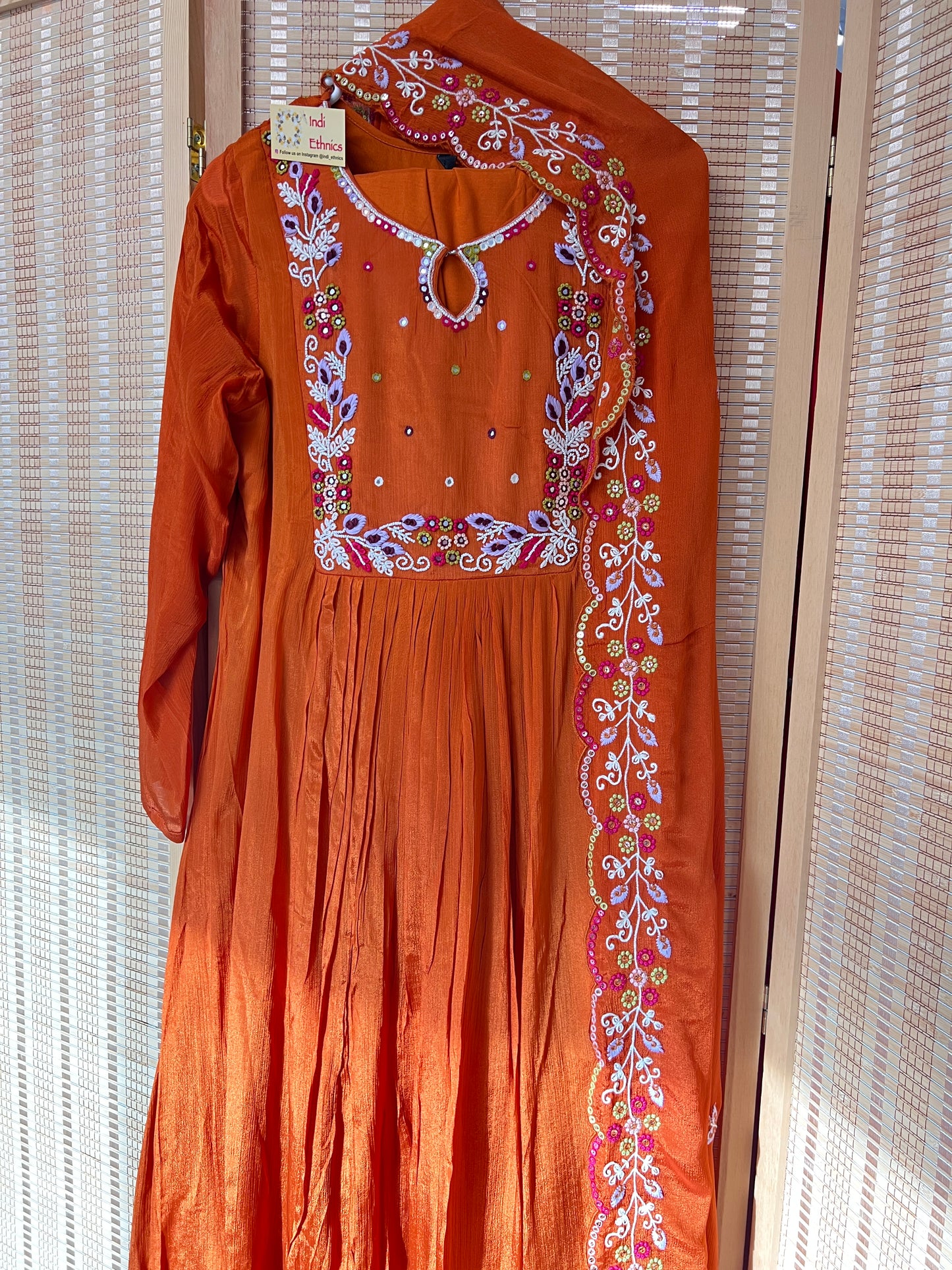 Burnt orange pure chinnon handwork suit