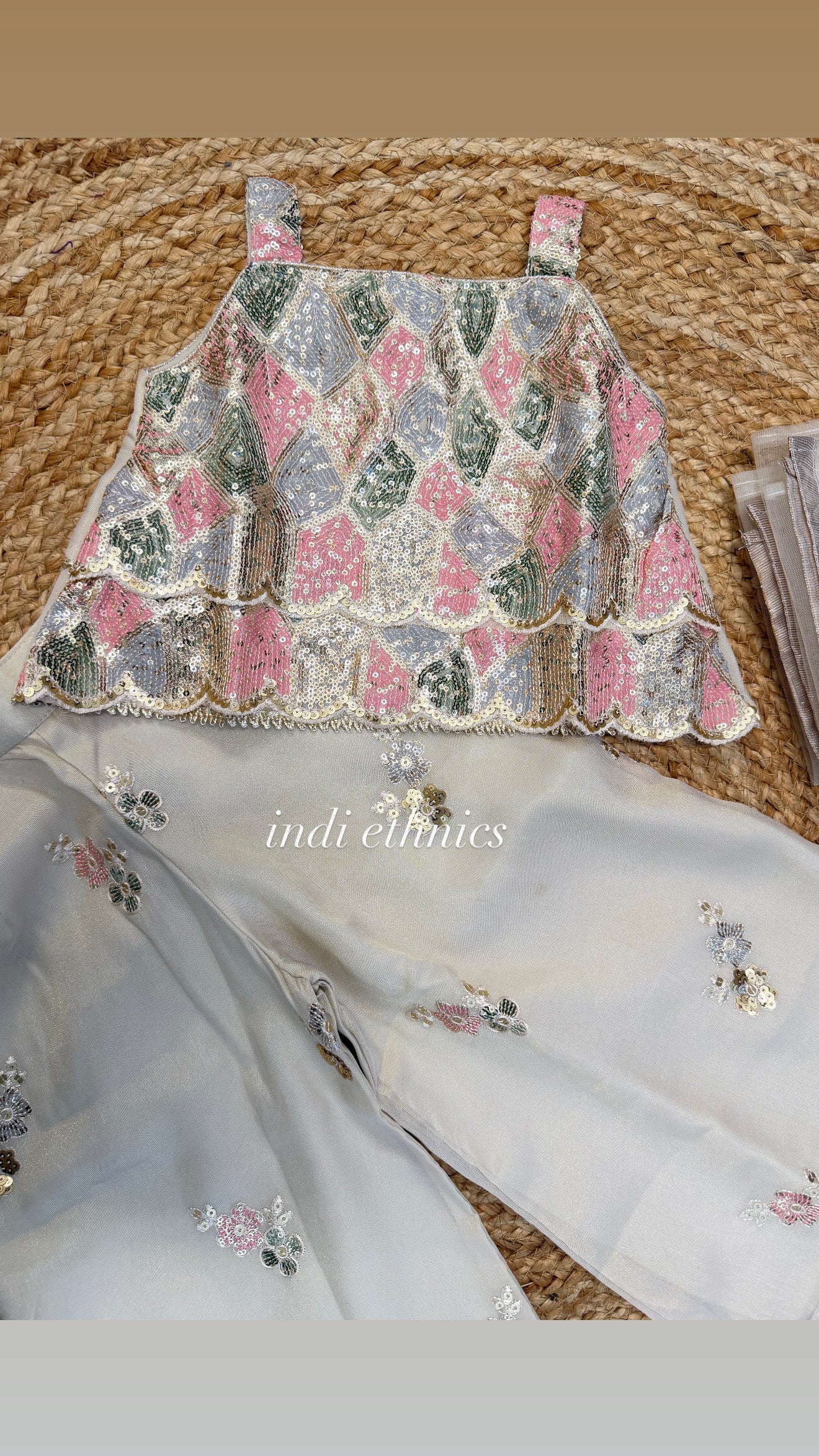 Girls designer beautiful Off white sequence work indo western set