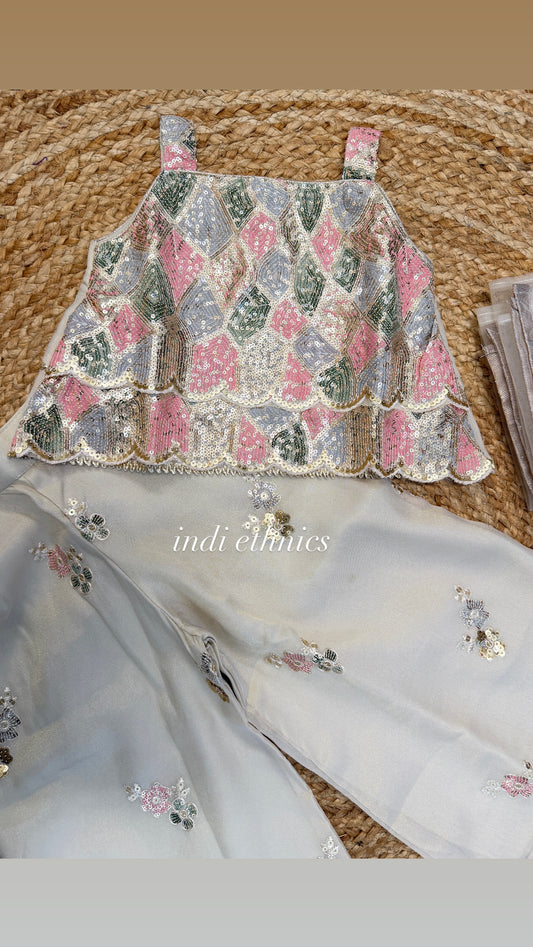 Girls designer beautiful Off white sequence work indo western set