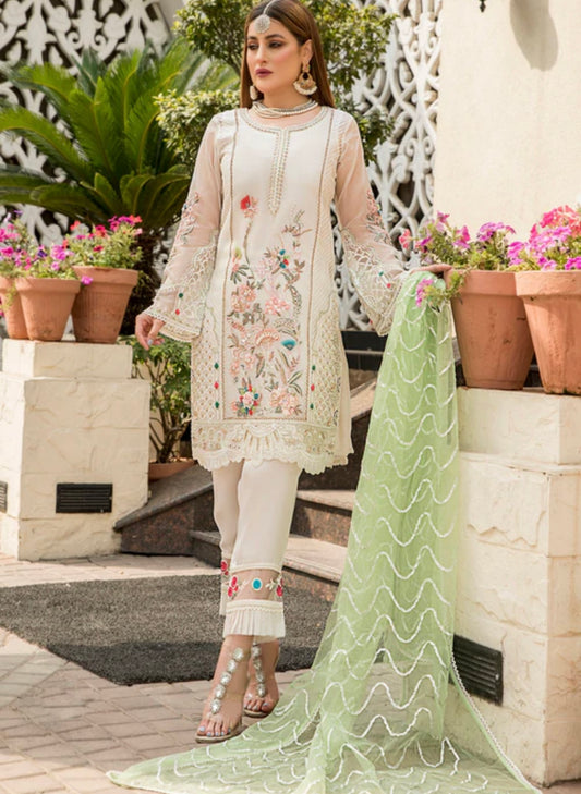 White beautiful heavy handwork pakistani style kurta set