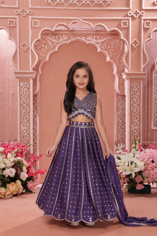 Girls Purple beautiful crop top lehenga choli