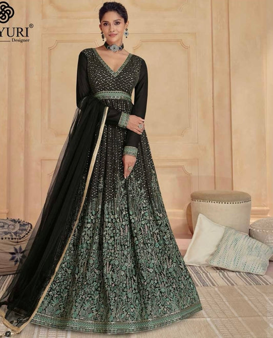 Black heavy sequence work partywear floor length gown
