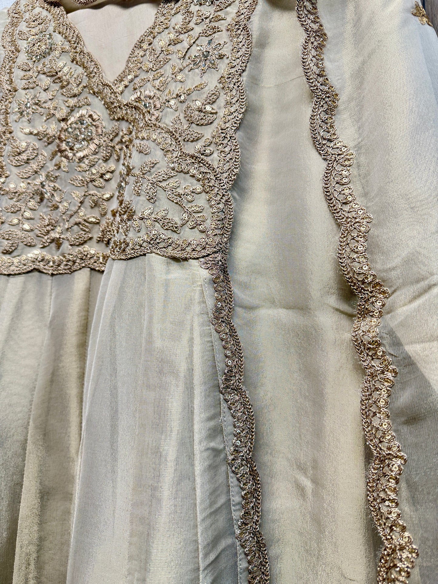 Ivory gold pure tissue elegant A line kurta set