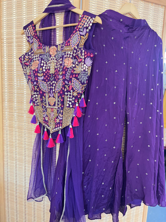 Purple heavy handwork indo western
