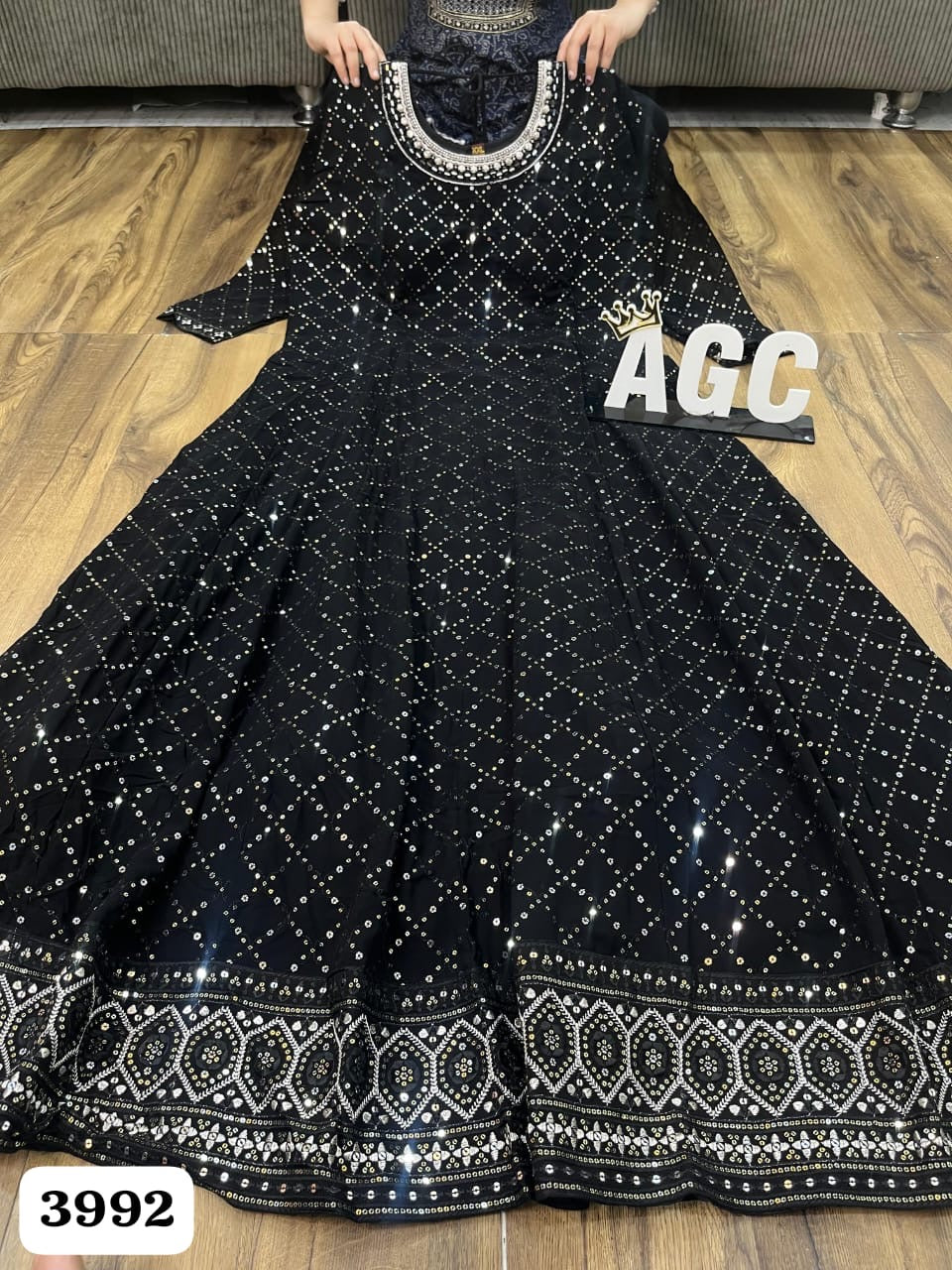 Black georgette heavy sequence work anarkali kurta set