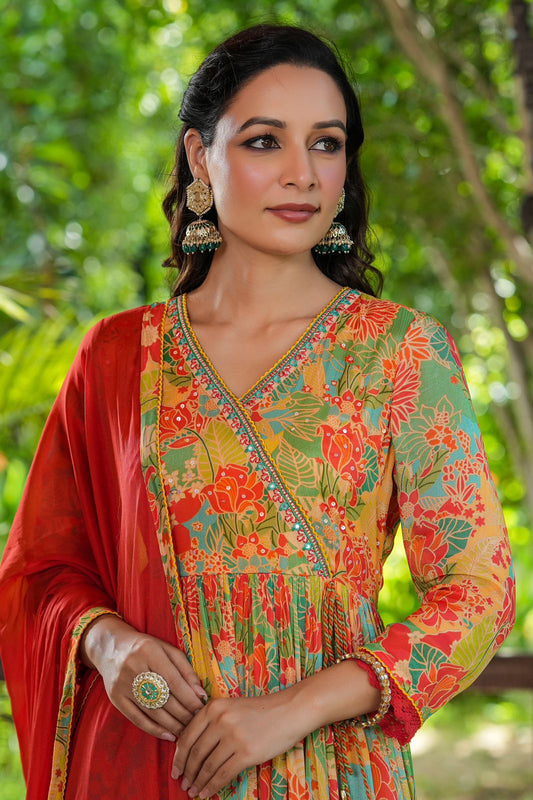 Orange and Red Beautiful Alia cut suit