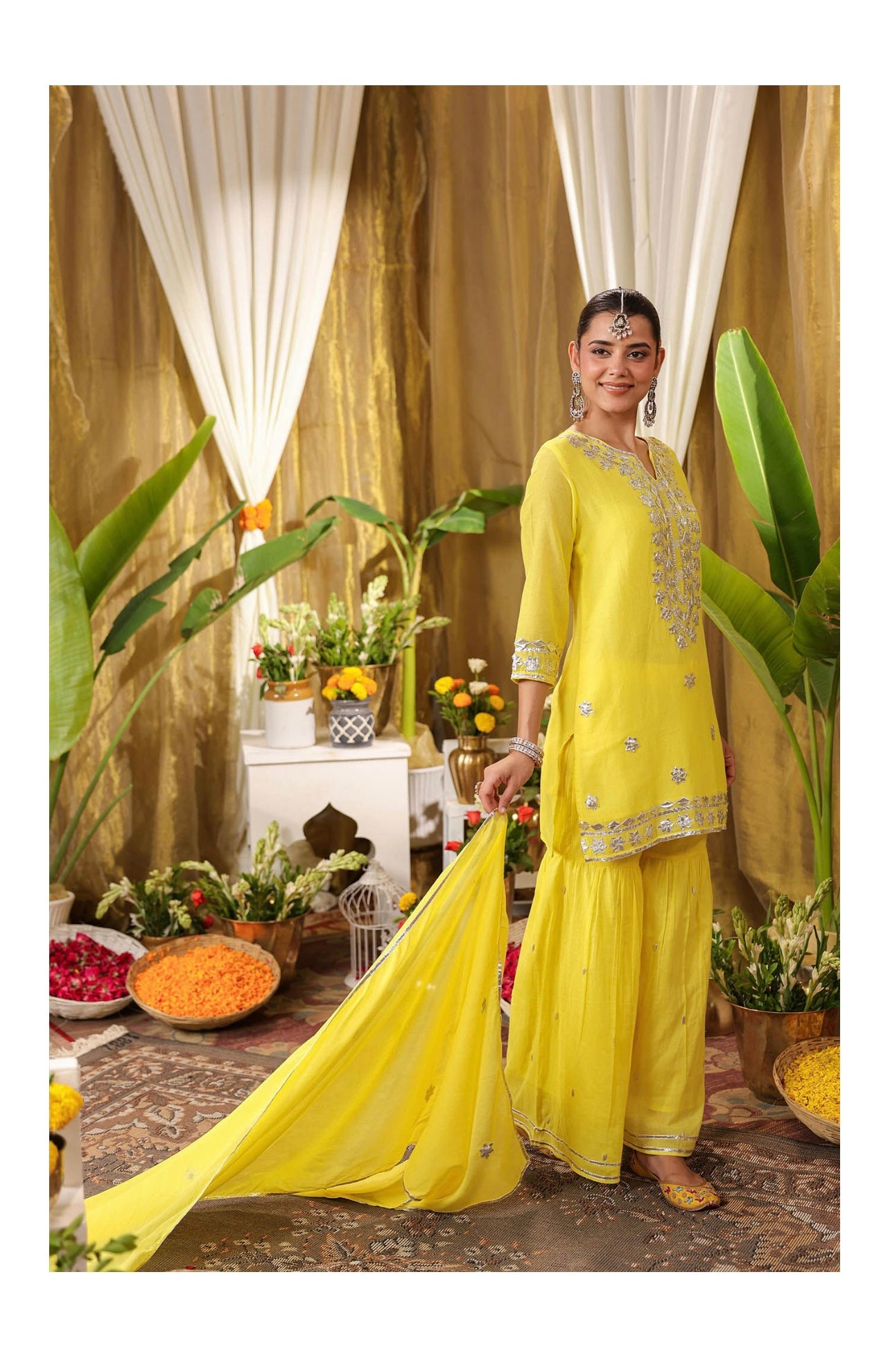 Lemon yellow gota patti sharara set