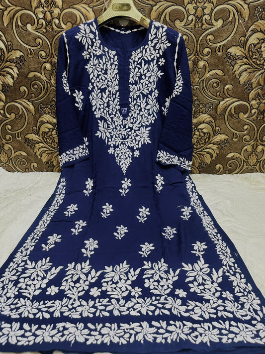 Navy blue chikankari rayon kurti