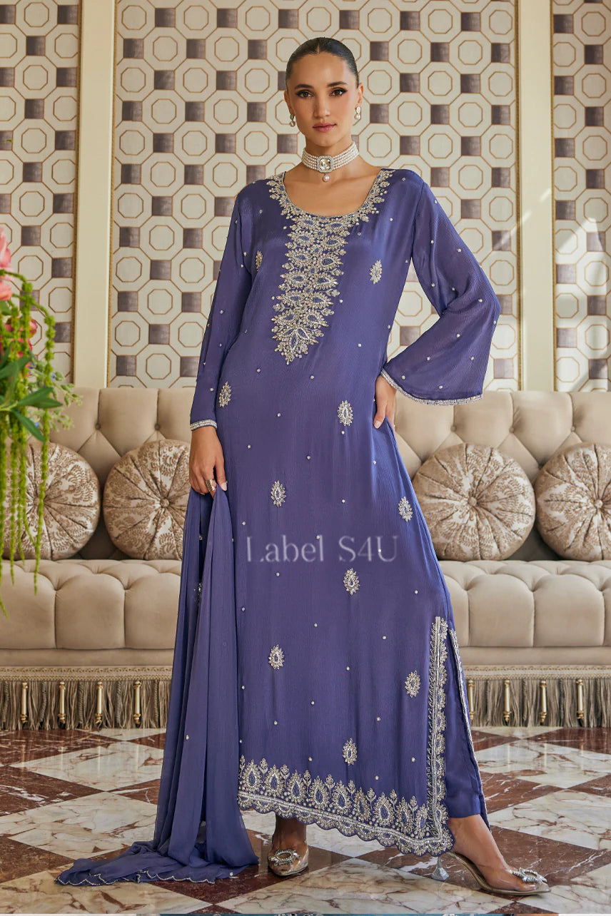Purple heavy handwork pakistani style long suit