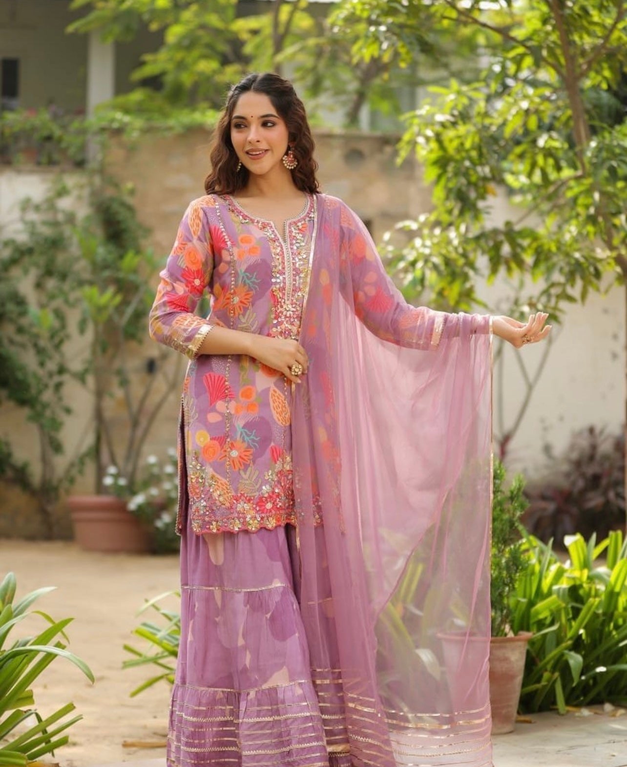 Lavender elegant sharara suit