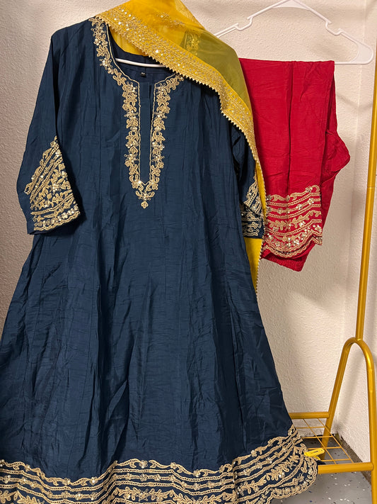 Navy Blue heavy handwork anarkali suit