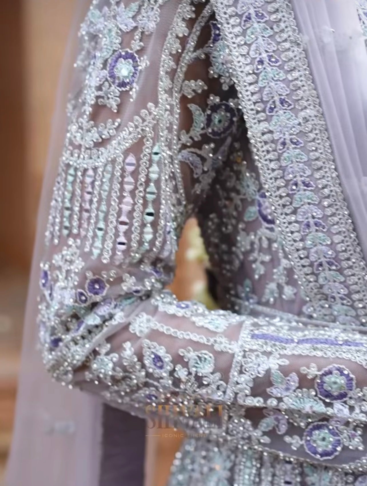 Stunning Lavender heavy handwork front slit gown with dupatta