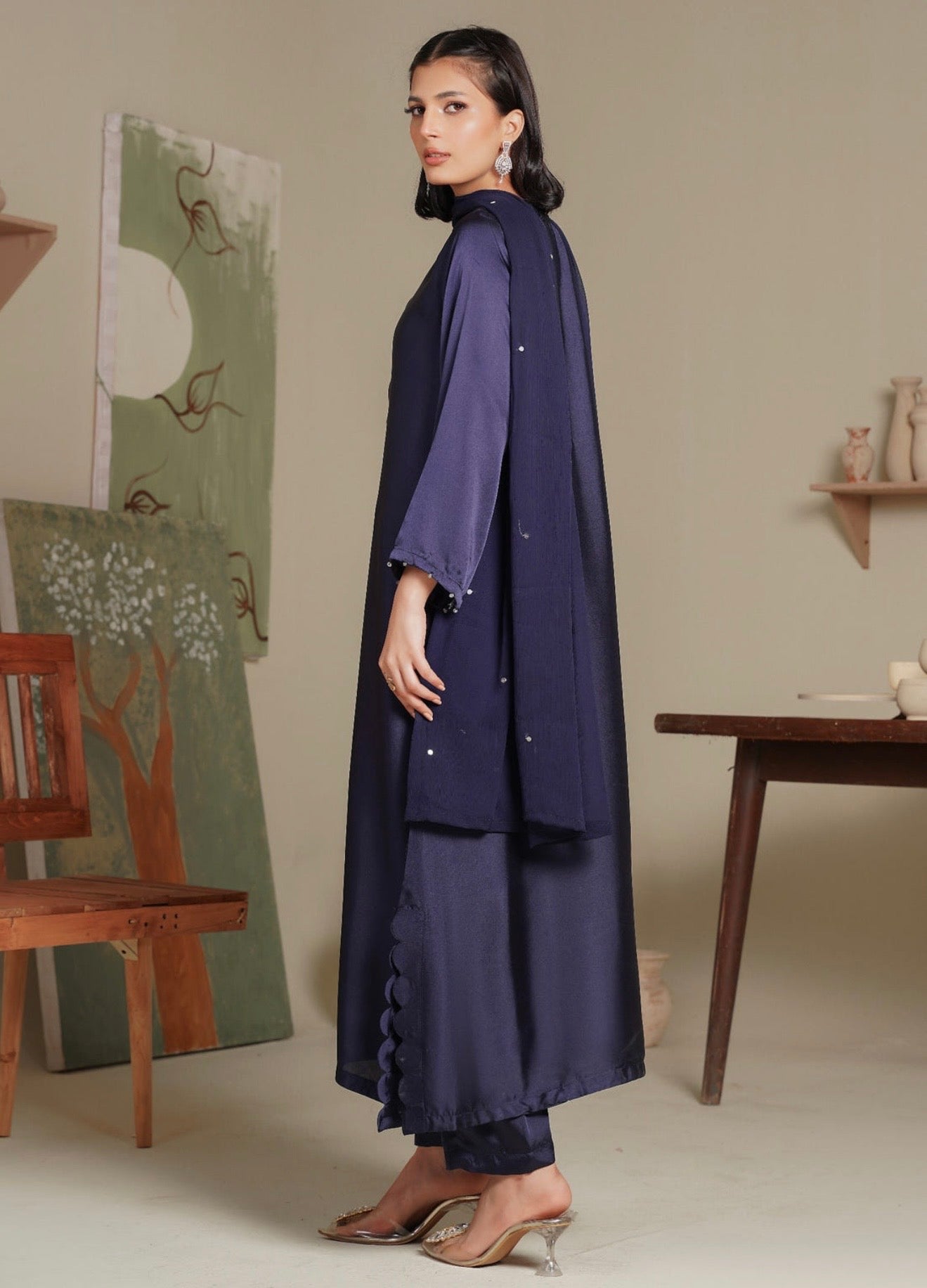 Purple long soft silk suit