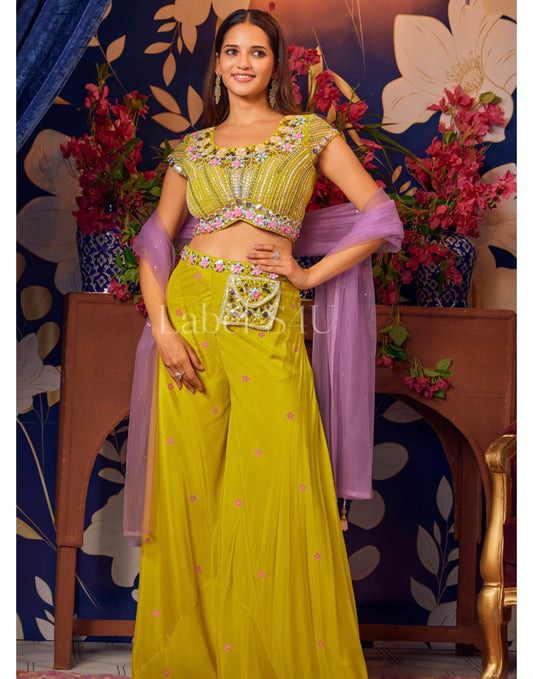 Yellow crop top palazzo ans dupatta