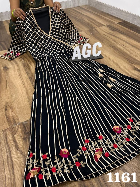 Black Heavy Gota & embroidered work floor length angrakha gown