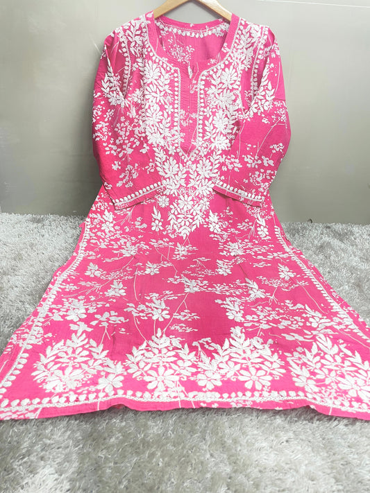 Pink chikankari mulmul kurti