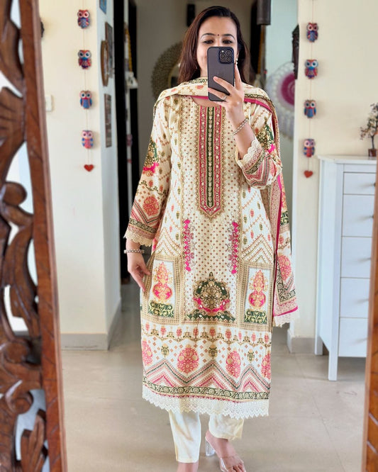 Off white pink beautiful casual wear suit