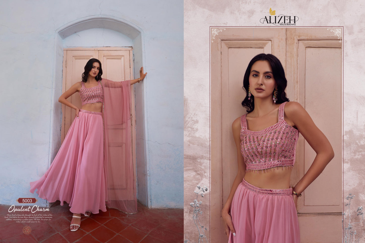 Pink crop top Palzzo and dupatta indo western