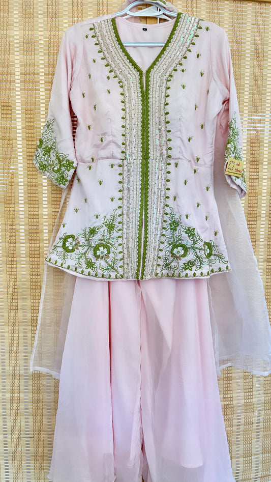 Baby pink designer heavy handwork sharara set