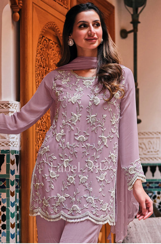 Lavender heavy handwork sharara suit