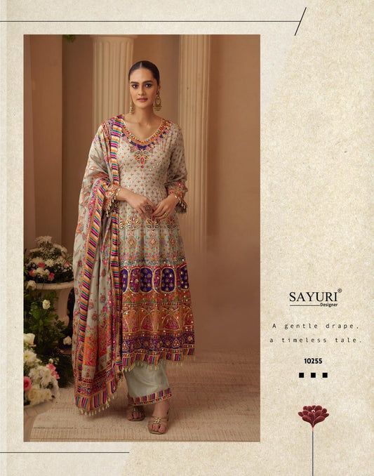 Crepe silk multicolor anarkali kurta set