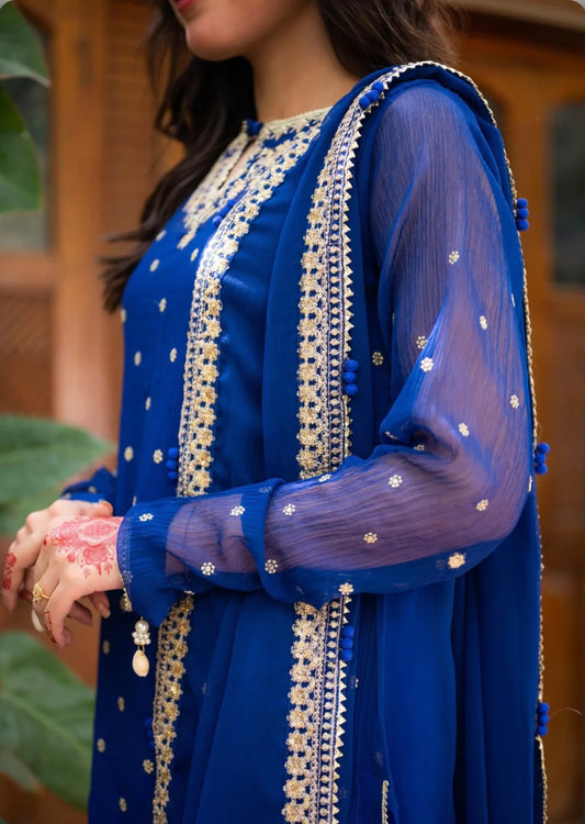 Plus sizs Royal blue chiffon 3 pc suit