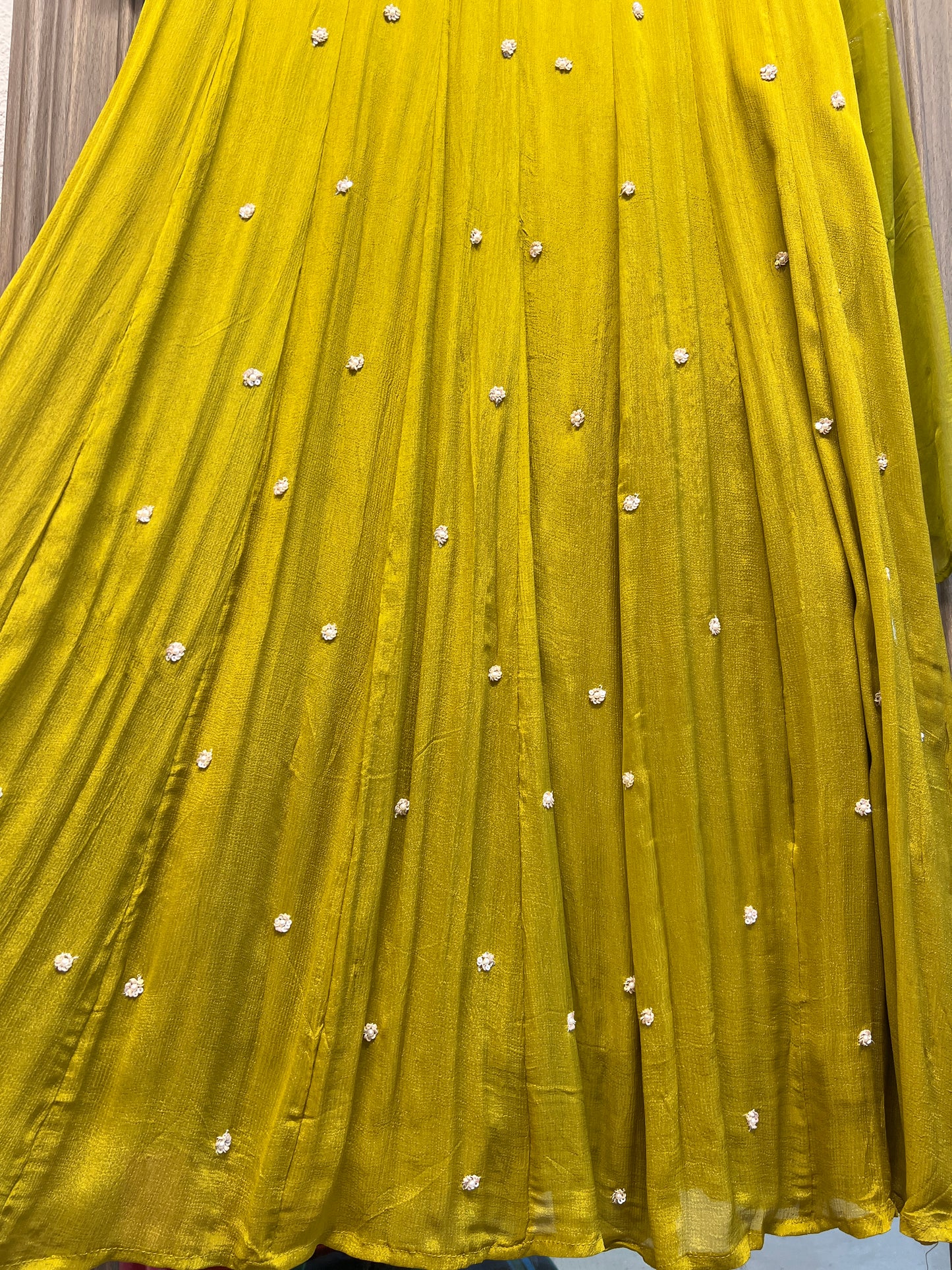 Parrot green beautiful handwork anarkali kurta pants dupatta set
