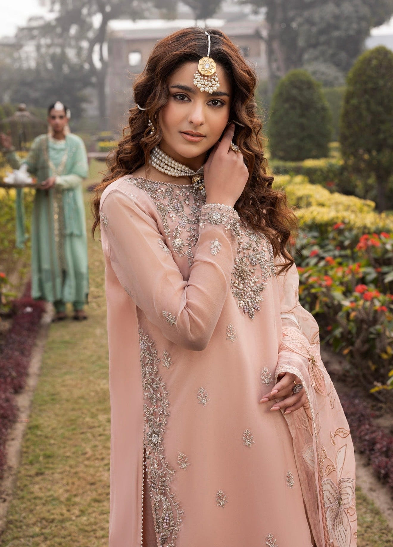 Baby pink heavy handwork sharara suit