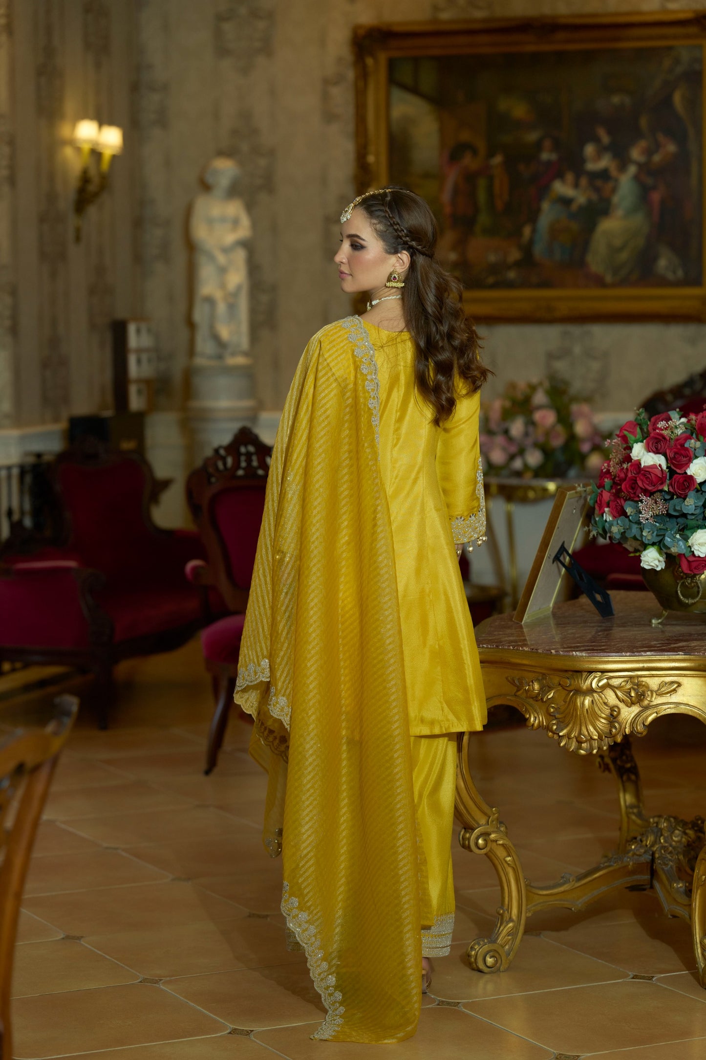 Yellow mirror work short anarkali kurta swt