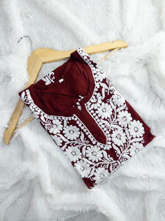 Maroon wine chikankari embroidered short kurti