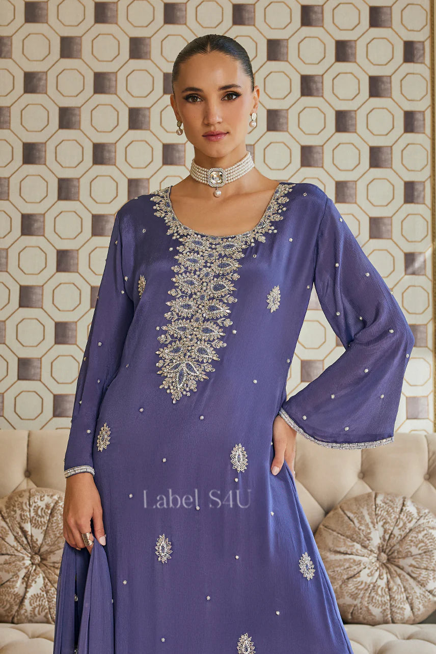 Purple heavy handwork pakistani style long suit