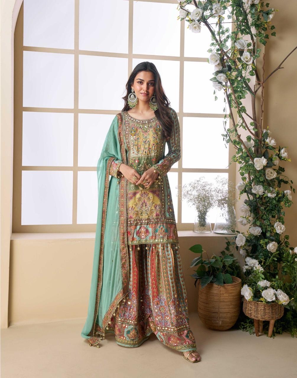 Mint crepe beautiful sharara suit