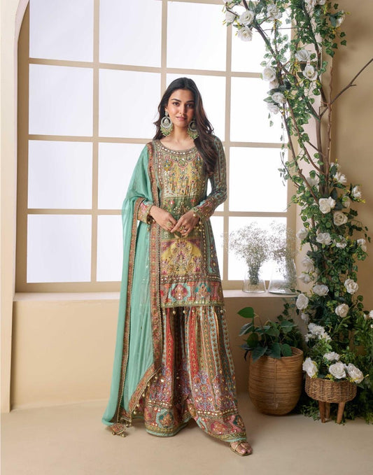 Mint crepe beautiful sharara suit