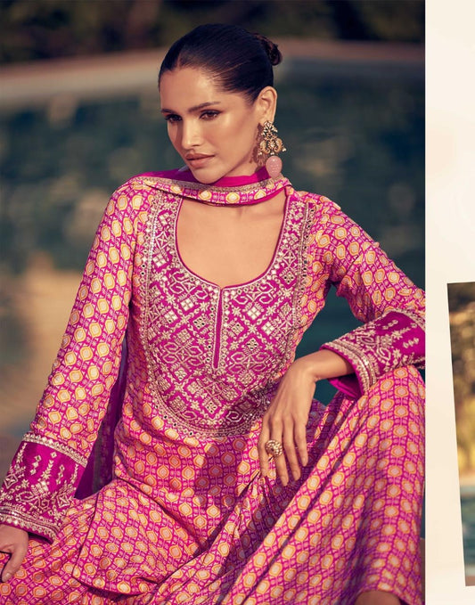 Pink elegant partywear sharara set