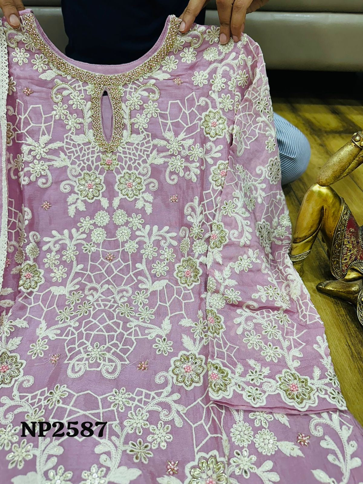 Onion pink heavy embroidered partywear formal sharara palazzo set