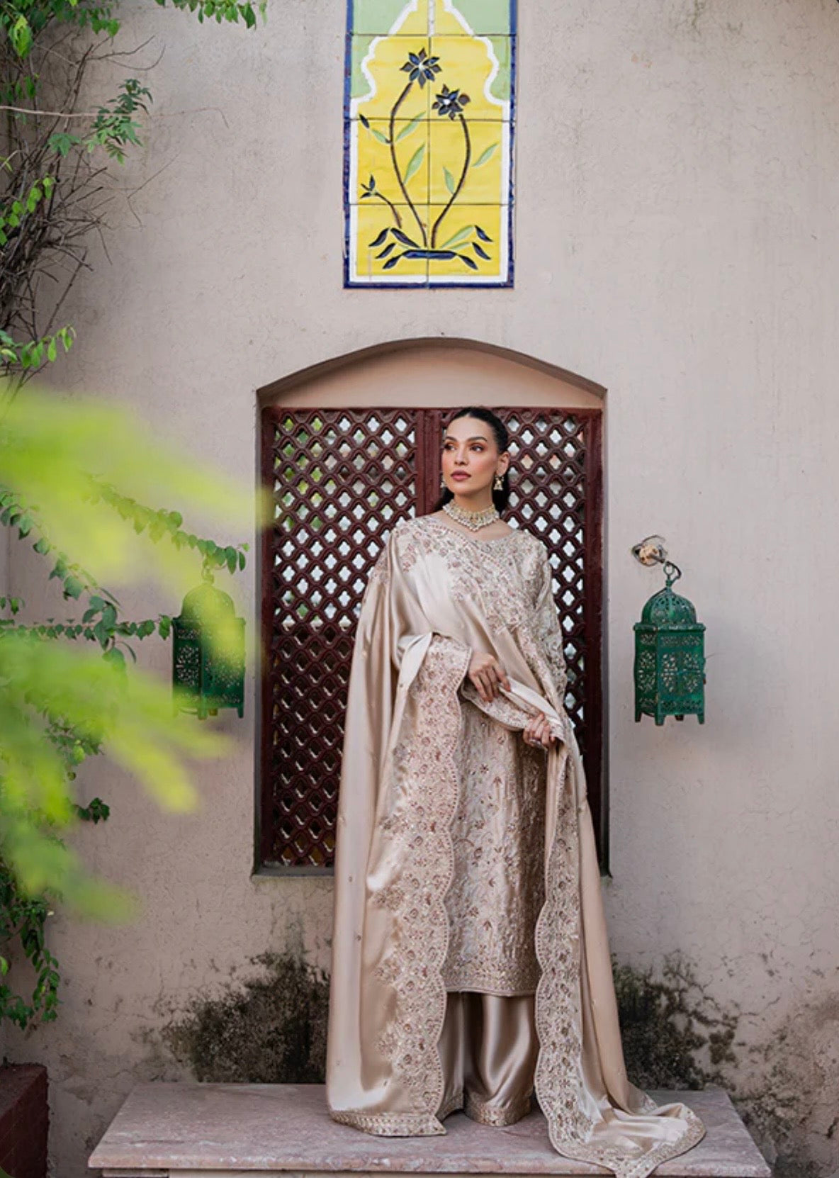 Beige gold heavy handwork suit