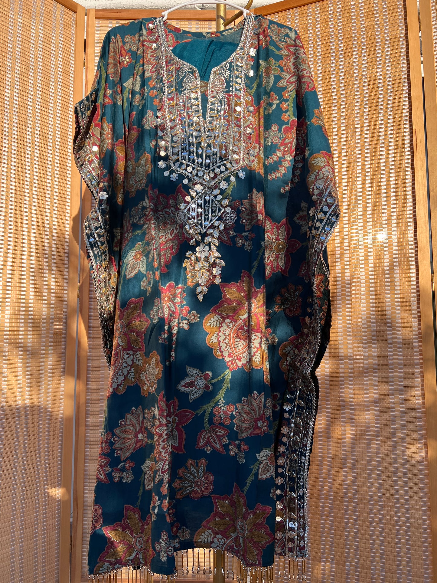 Navy blue stunning kaftan set with heavy gota work and tulip pants